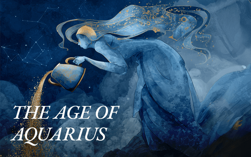 The image is of Aquarius with a water jug, illustrating the idea of a Jungian take on the Age of Aquarius.